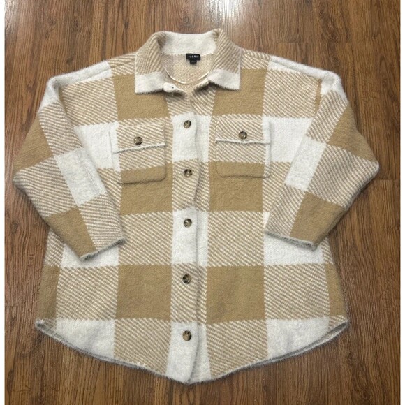 Torrid Eyelash Sweater Womens 2X Plus Plaid Shacket Tan Cream Jacket Soft - Picture 1 of 11